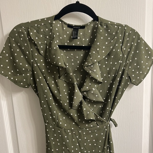 Olive Green Polka Dot Wrap Dress - Picture 2 of 3